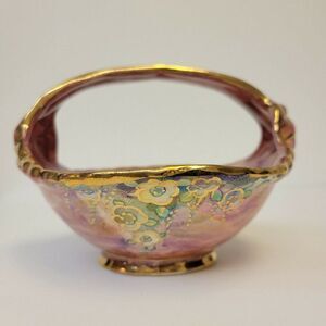 Arthur Wood Jack Bradwell Pink Metallic Luster Porcelain Basket Hand Painted